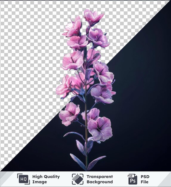 PSD imágenes de flores psd estáticas transparentes de alta calidad con una variedad de flores rosadas y púrpuras, incluida una sola flor rosada y una sola flor púrpura y rosada sobre un fondo negro