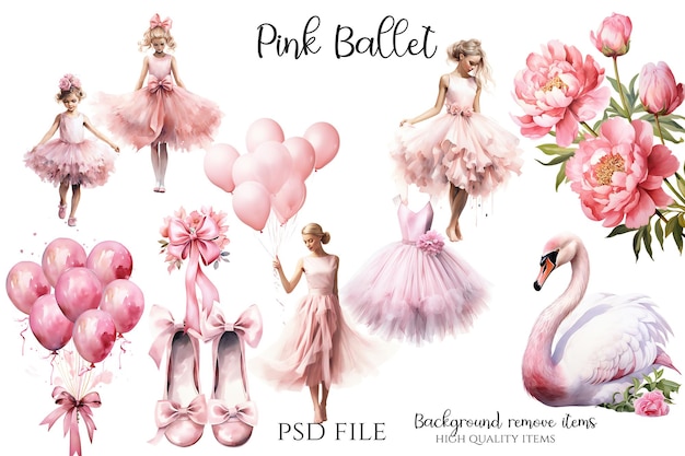 PSD imágenes prediseñadas de ballet rosa