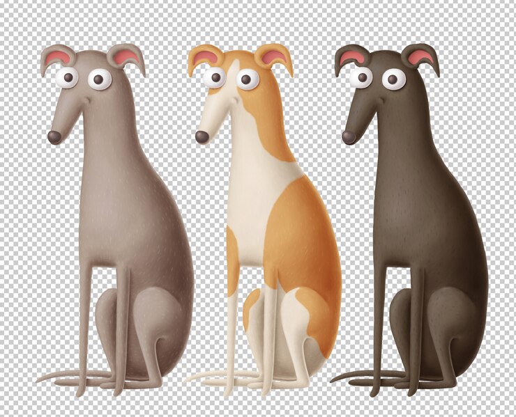 PSD imágenes prediseñadas de whippets de dibujos animados