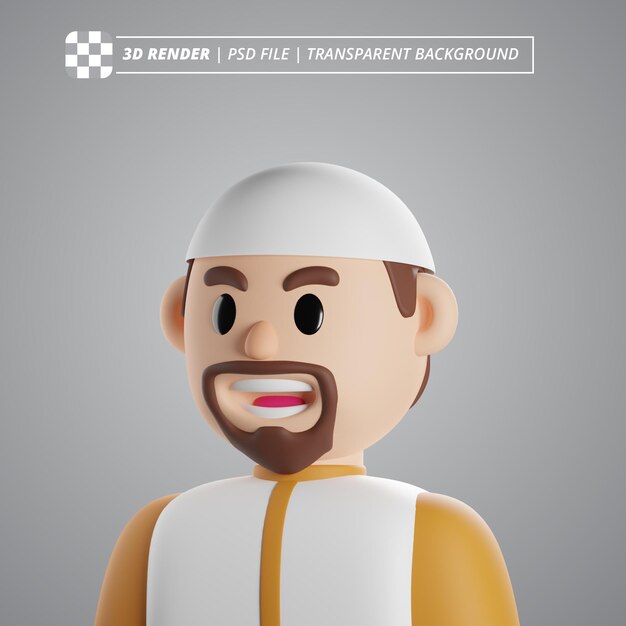 Imagens de renderização 3D do avatar do homem muçulmano