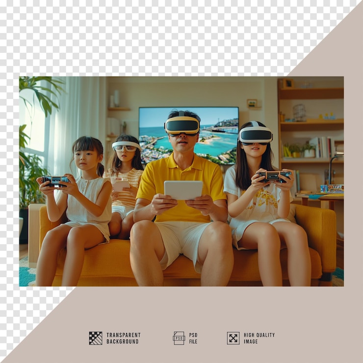 PSD imagine una familia de cinco personas sentadas en un sofá sin un fondo de calidad hd