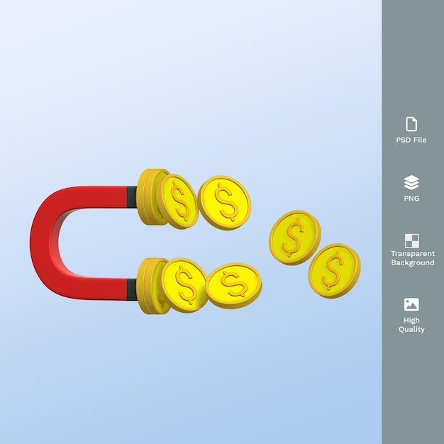 imán atrae monedas de oro 3d renderizar ilustración