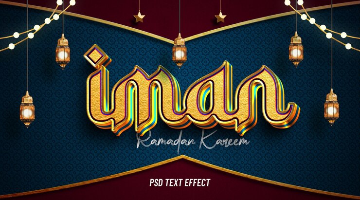 PSD iman ramadan kareem efecto de texto editable
