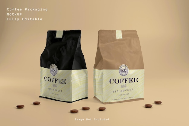 Imballaggio ecologico Mockup di sacchetto di carta per caffè PSD Premium