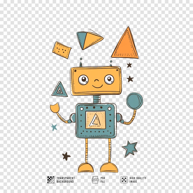 PSD immagine di personaggio di robot di cartone animato con sfondo trasparente