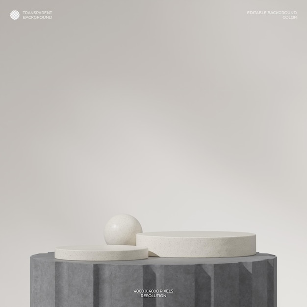 Immagine di rendering 3D sfondo trasparente del podio cilindrico in ceramica in piazza con piattaforma in cemento
