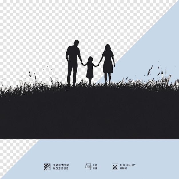 Immagine di silhouette di una famiglia che si tiene per mano senza sfondo di qualità HD