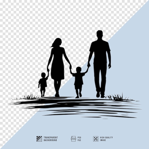 Immagine di silhouette di una famiglia che si tiene per mano senza sfondo di qualità HD