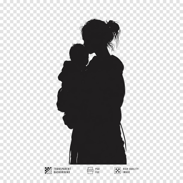 Immagine di silhouette di una madre che tiene in braccio un bambino con uno sfondo trasparente