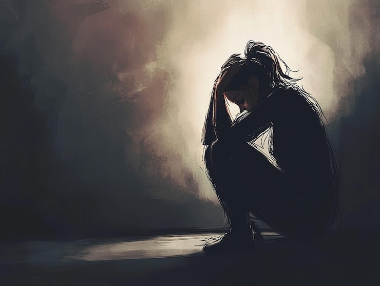 PSD immagine di stock di una donna triste e isolata
