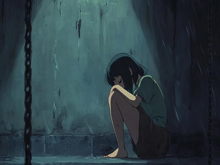 PSD immagine di stock di una donna triste e isolata