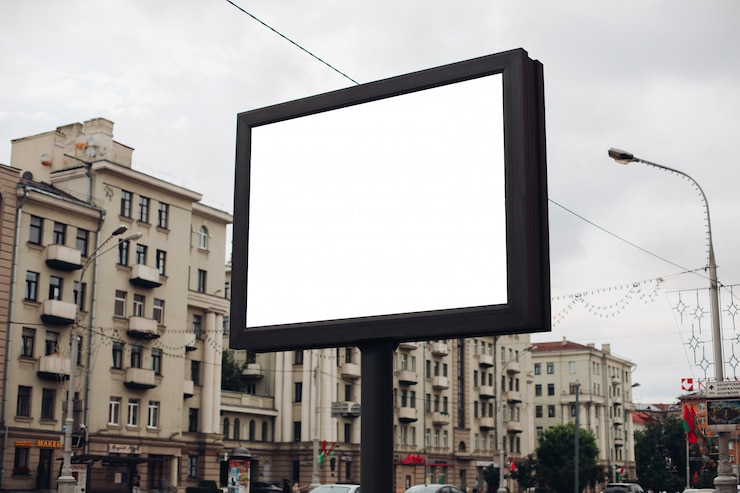 PSD immagine di un grande cortile esterno per la visualizzazione di annunci pubblicitari accanto al viale