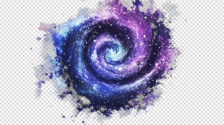 PSD immagine isolata dettagliata e accattivante di una galassia a spirale su uno sfondo trasparente per l'uso in articoli scientifici o disegni grafici