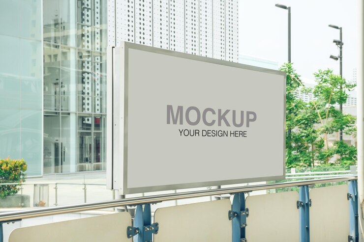Immagine mockup di cartelloni pubblicitari bianchi a schermo bianco guidati per la pubblicità stradale On City Background
