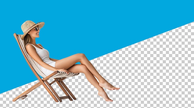 Immagine PNG trasparente di una donna che fa il bagno di sole su una sdraio su sfondo bianco