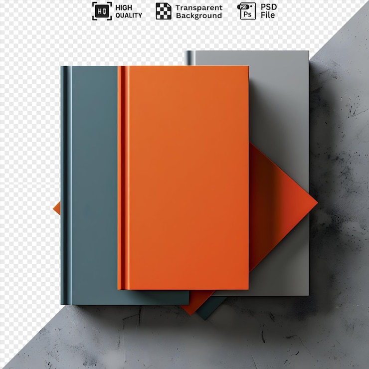 PSD immagine trasparente di libri mockup di libri impilati con copertine grigio arancione e teal highresolut