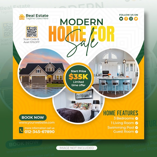 Immobilien, Immobilien, Instagram-Post oder Social-Media-Banner-Vorlage