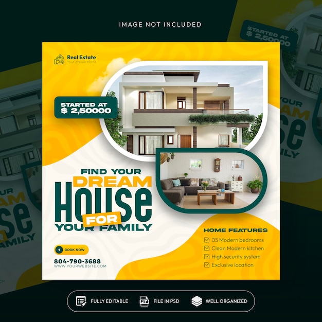 Immobilien-Luxushaus-Immobilien-Instagram-Beitrag oder Social-Media-Instagram-Banner-Vorlage