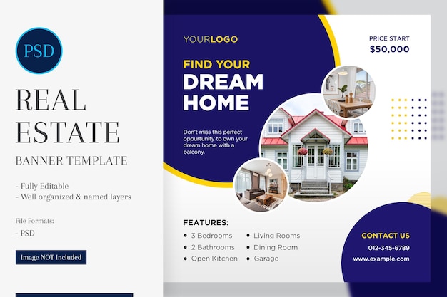 Immobilien-Social-Media-Post-Design-Vorlage Erhöhen Sie Ihre Online-Präsenz und Ihr Immobilienmarketing