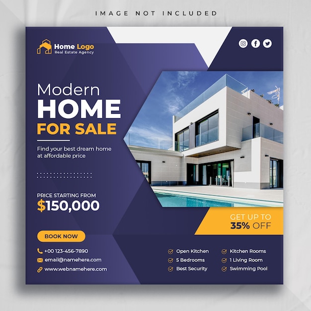 Immobilienhaus Immobilienverkauf Social Media Post und Instagram Square Web Banner Vorlage