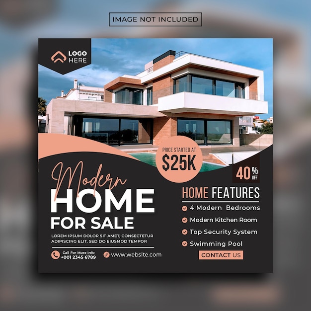 Immobilienhaus Social Media Post oder quadratisches Banner-Vorlagendesign