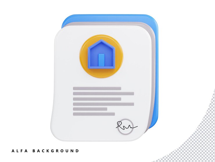 PSD imóveis e economia de dinheiro para papel de contrato de empréstimo imobiliário com ilustração de ícone vetorial 3d