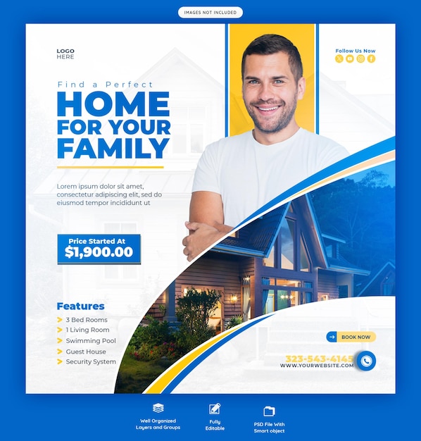Imóvel, casa, propriedade, postagem no Instagram ou modelo de banner de mídia social
