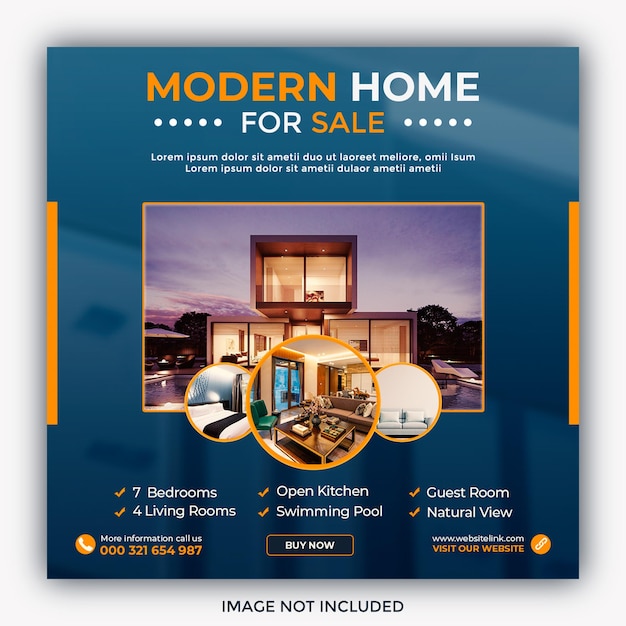 Imóvel, casa, propriedade, postagem no Instagram ou modelo de banner web quadrado