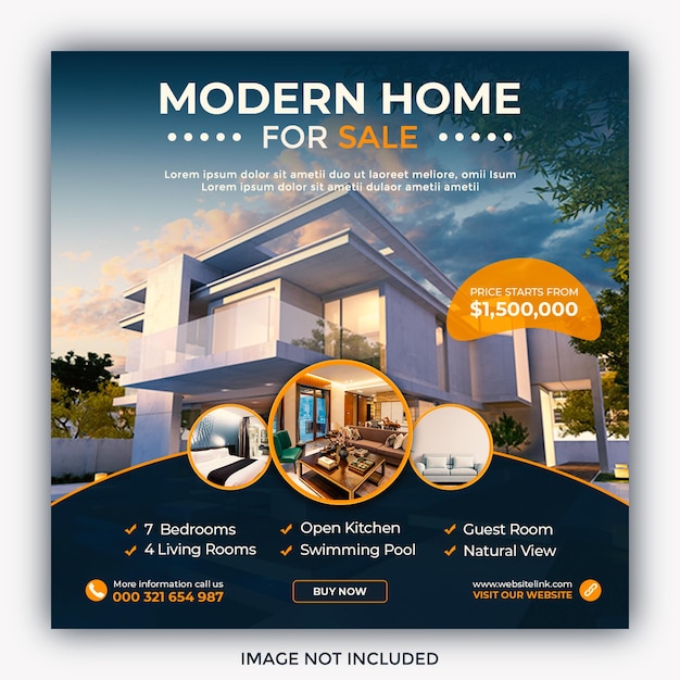 Imóvel, casa, propriedade, postagem no Instagram ou modelo de banner web quadrado