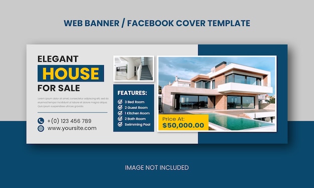 Imóvel de casa moderna vendendo banner na web ou capa do Facebook