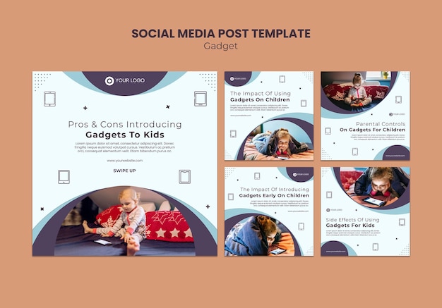 PSD impacto do gadget na postagem de mídia social infantil