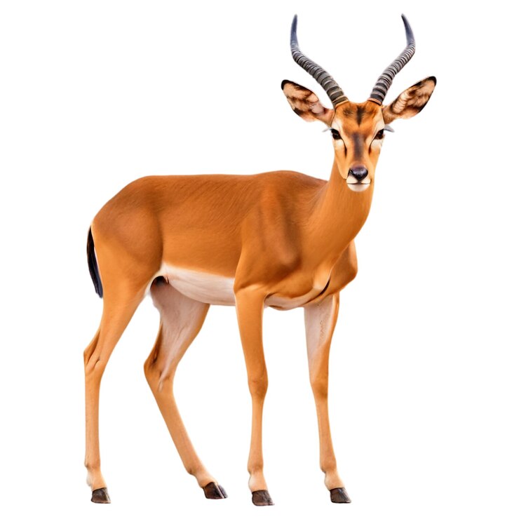 PSD impala mit dem gesicht nach vorne auf weißem, durchsichtigem hintergrund