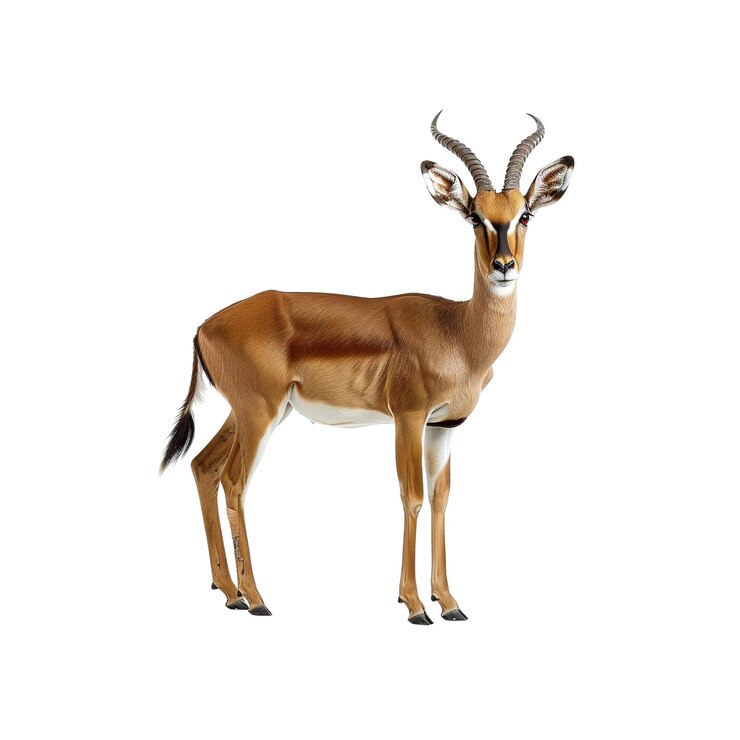 PSD impalas un antílope con patas y cuernos delgados en un fondo blanco