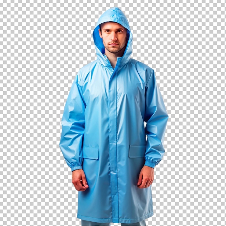 PSD un impermeable azul aislado sobre un fondo transparente