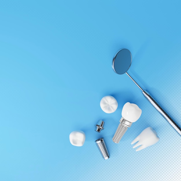Implante de dente branco Implante de corte de dente saudável ou cirurgia dentária