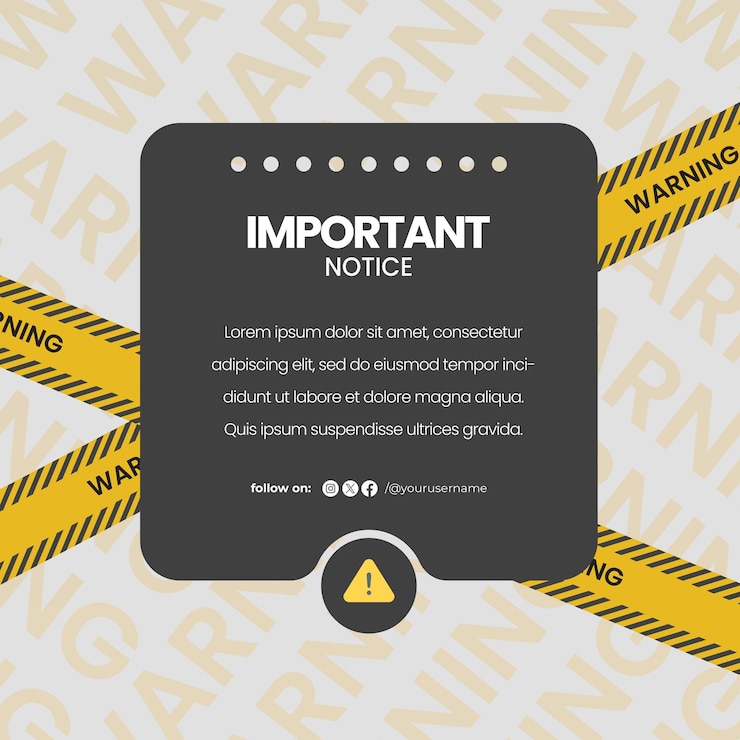 PSD important notice alert and warning announcement tap