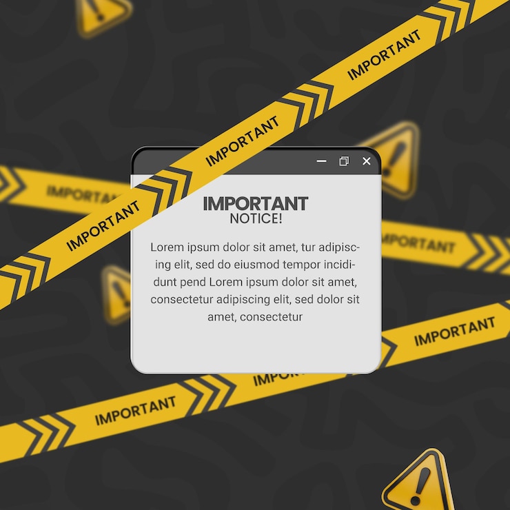 PSD important notice alert with warning tape