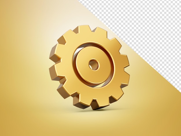Impostazione dell'icona Gold Gear o Cog Golden Icon su sfondo dorato Illustrazione 3D