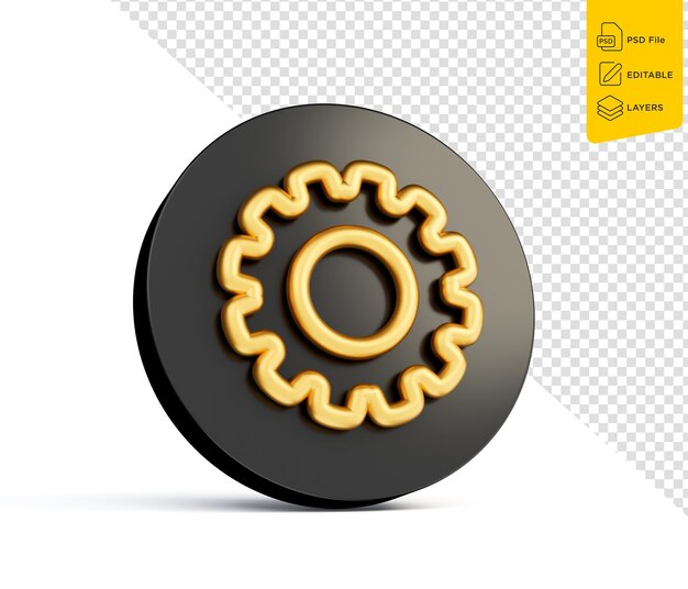 Impostazione dell'icona Gold Gear o Cog Wheel Iconica dorata e nera su sfondo bianco Illustrazione 3D