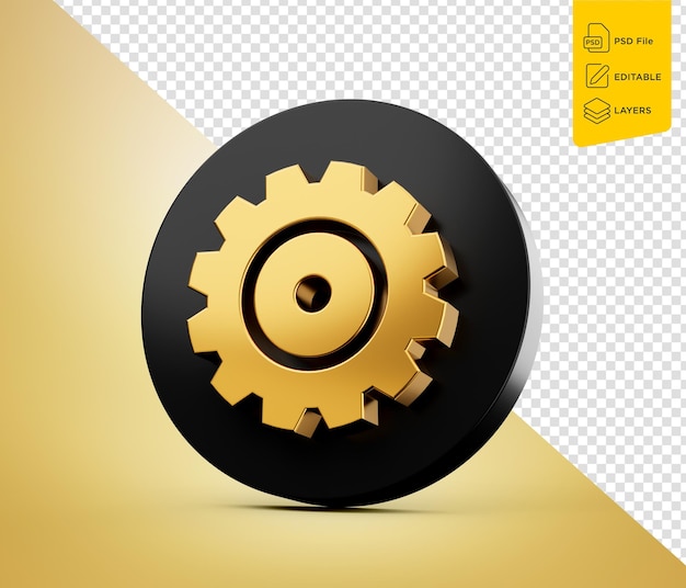 Impostazione dell'icona Gold Gear o Cog Wheel Iconica dorata e nera su sfondo dorato Illustrazione 3D