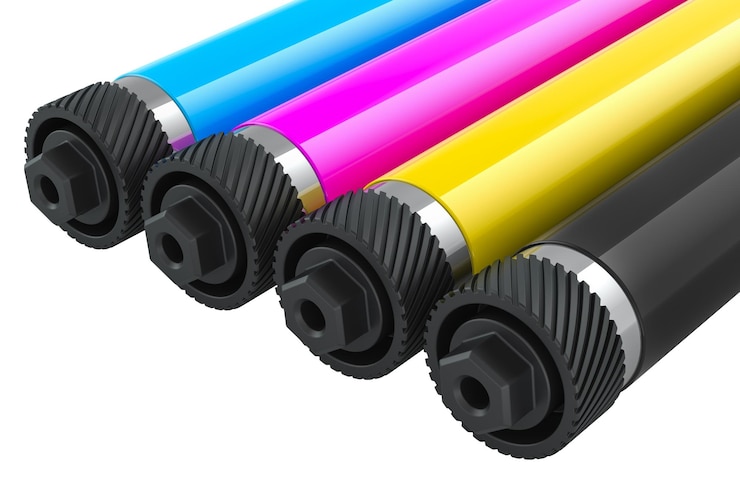 PSD impresión 3d de rodillos cmyk aislados sobre un fondo transparente