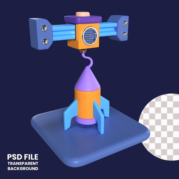 PSD impresión del icono de la ilustración del cohete en 3d