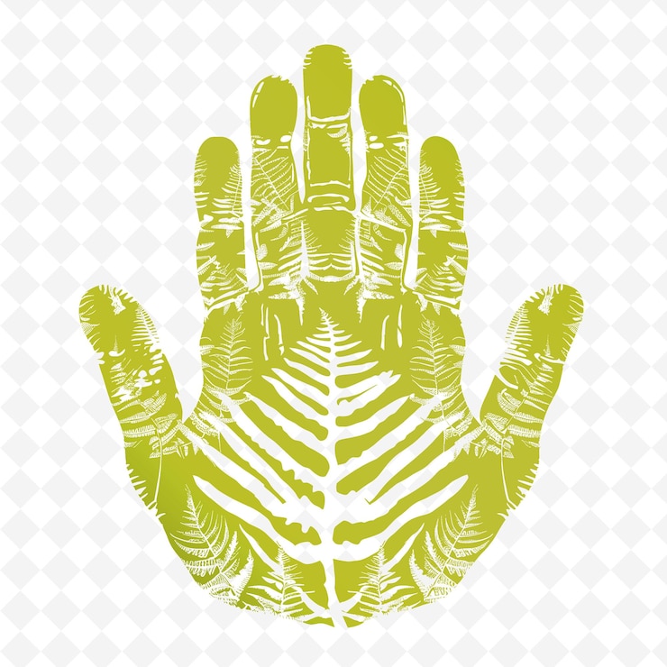 PSD una impresión de mano verde con un patrón de una mano que dice mano en ella