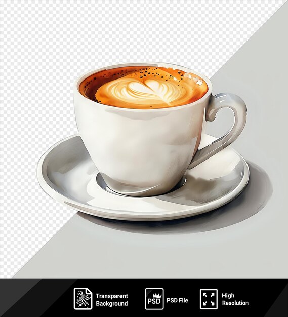 PSD impresionante acuarela vectorial de capuchino en taza blanca sobre un fondo transparente con cuchara y sombras