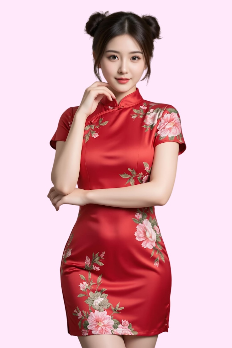 PSD el impresionante cheongsam rojo