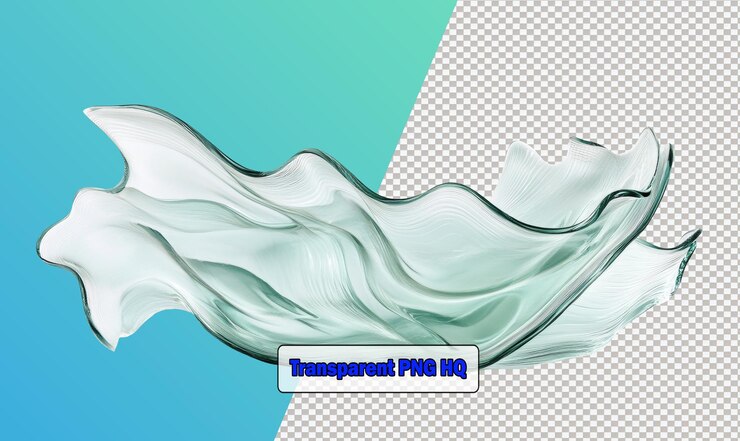 PSD una impresionante escultura de vidrio transparente con ondas onduladas aisladas contra un fondo blanco puro