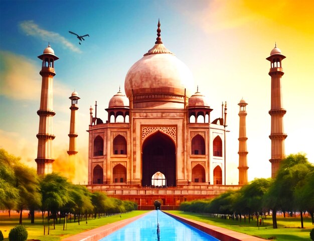 Impresionante fotografía del famoso y histórico Taj Mahal en Agra, India