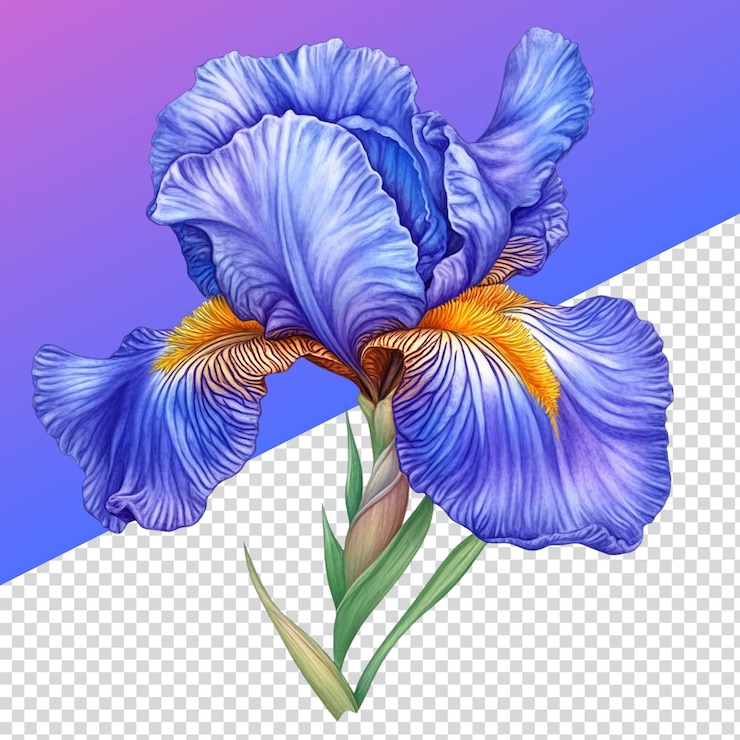 PSD impresionante imagen de la flor de iris para ilustraciones y diseños botánicos