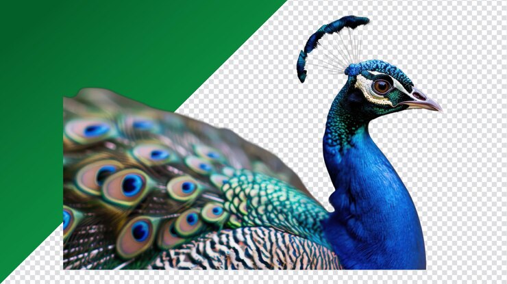 PSD impresionante pavo real aislado en un fondo transparente para proyectos creativos
