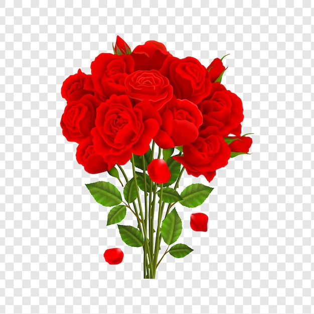 Un impresionante ramo de rosas rojas vibrantes perfecto para cualquier ocasión romántica aislado en transparente